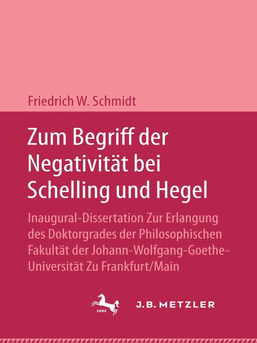 Title details for Zum Begriff der Negativität bei Schelling und Hegel by Friedrich W. Schmidt - Available